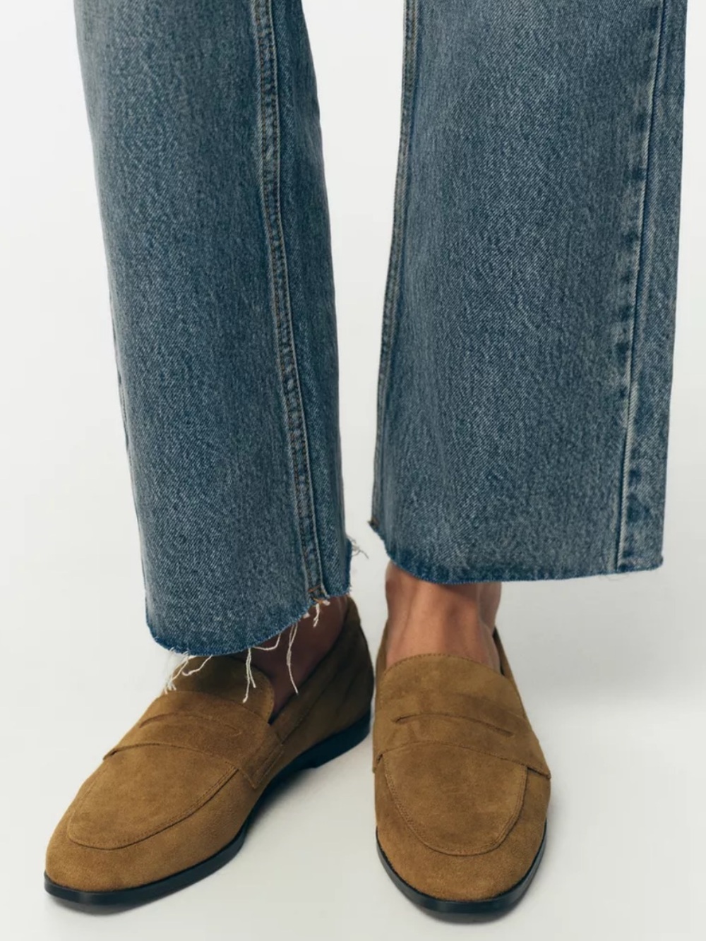 Zara FLAT SPLIT SUEDE LOAFERS Sand Brown Tan Penny Loafers Slip On Mule Size 9